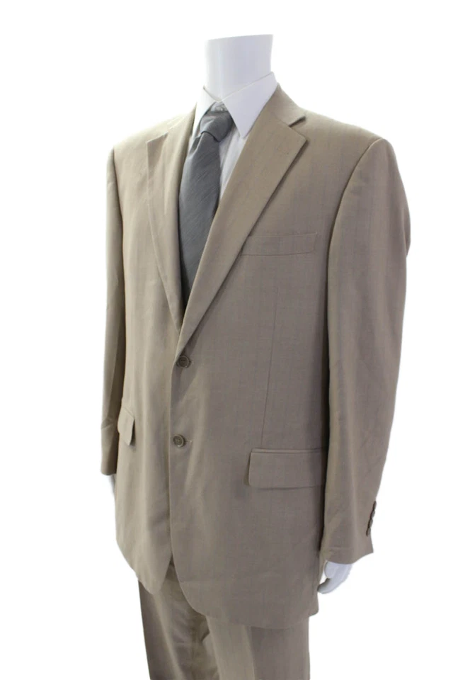 Traje Vitarelli Para Hombre Rayas Dos Botones Solapa Ancha Beige Azul Talla 44 Largo/38 Foto 4 de 4
