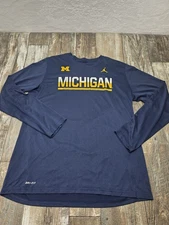 Nike Dri Fit Michigan Wolverines T Shirt Blue Long Sleeve Crew Mens Size XL