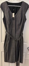NWT Talbots Womens 16 Grey Wool Cap Sleeve Sheath Dress Belted Career Button