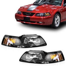 Left Right Pair Headlights Headlamps Black For 1999-2004 Ford Mustang Left Right Pair Headlights Headlamps Black For 1999-2004 Ford Mustang