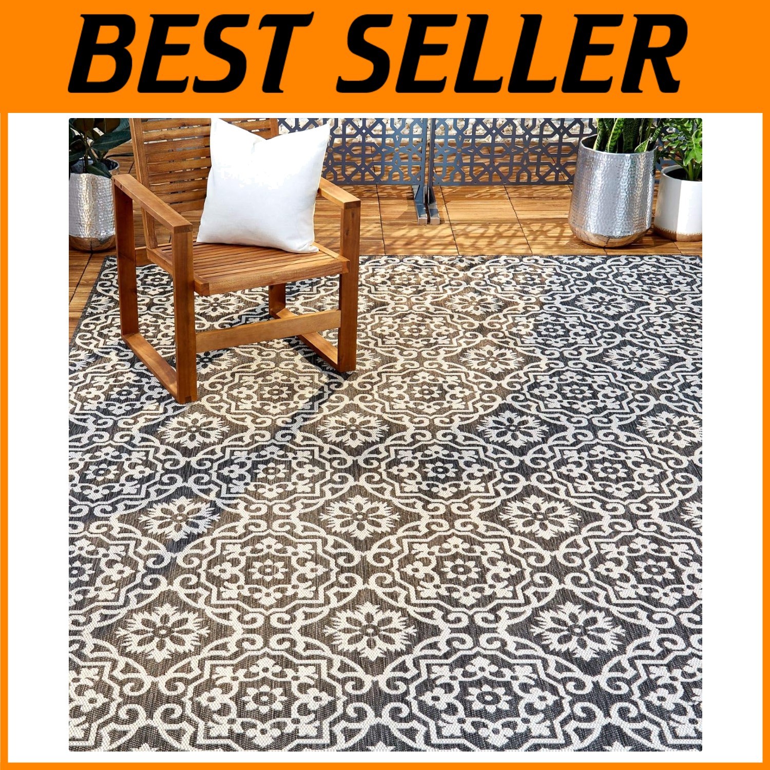 Elegant 7.9x10.2 ft Danica Geometric Indoor Outdoor Polypropylene Rug