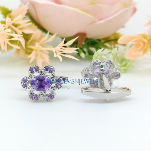 Amethyst Cufflinks Natural Amethyst Gemstones 925 Sterling Silver Cufflinks #921 - Picture 4 of 7