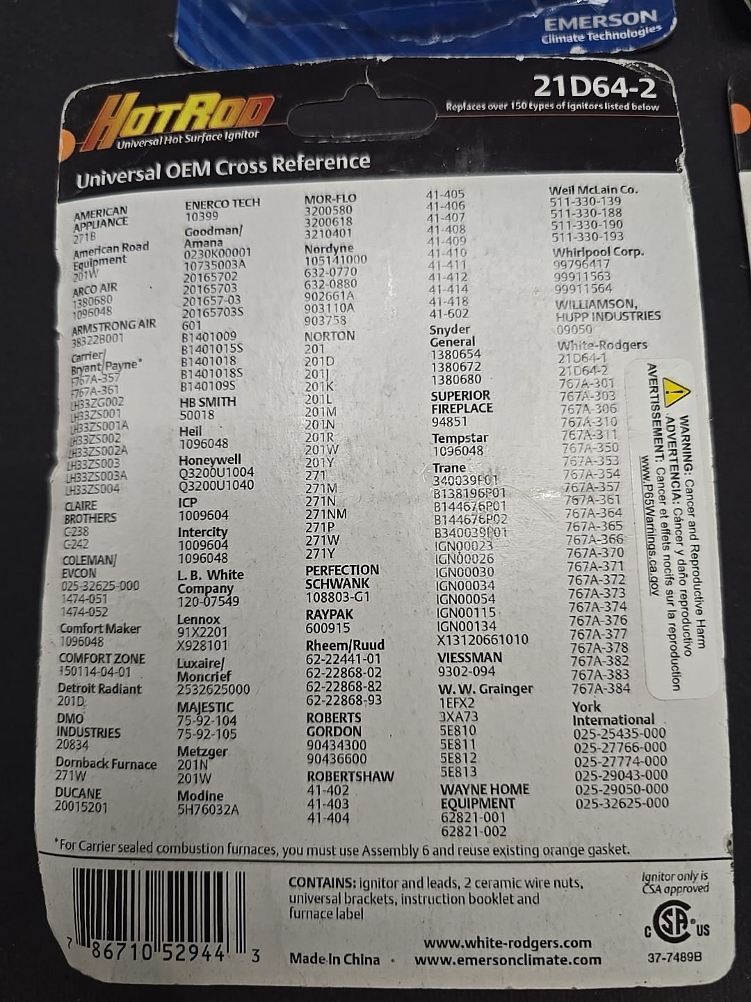 4 Packs  PWhite-Rodgers 21D64-2 Universal Hot Surface Ignitor /120 Volt Nitride