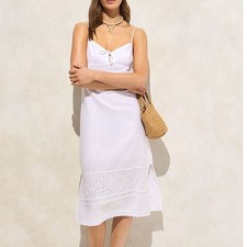 J Crew NWT $178 Eyelet Midi Dress in Linen-Cotton Blend | Sz M