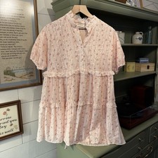 Cute Pink Coquette Mini Dress Size Small Babydoll Puff Sleeve Storia Fairy Cute