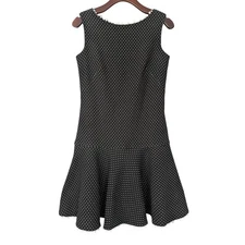 Sara Campbell Sleeveless Polka Dot Dress Sze 2 Black White Textured Pom Pom Trim