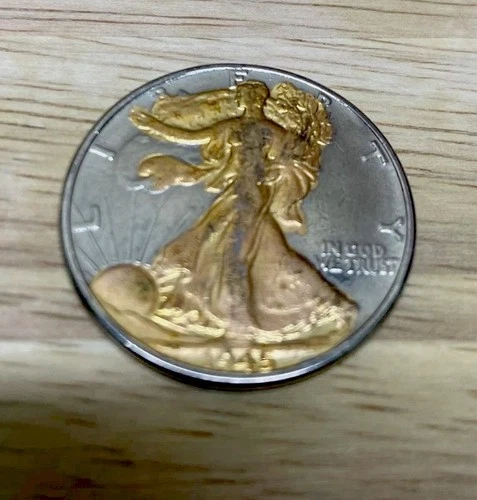 1945 P Walking Liberty Half Dollar 90% Silver and Gold Plated/Gilded. NICE!