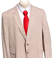 Stafford Men's Blazer 2 Button Beige Linen Cotton Blend Herringbone 52R Classic