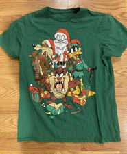 VTG Looney Tunes Christmas Heavy Cotton Green T Shirt S-5XL BT633