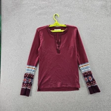 We The Free Women Shirt L Red Mikah Layering Cuff Floral Bohemian Embroidered