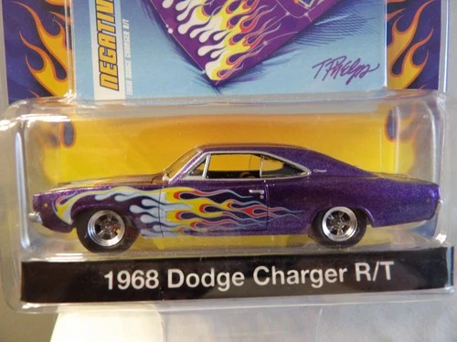 1968 DODGE CHARGER R/T    2008 GREENLIGHT MUSCLE CAR GARAGE UP IN FLAMES   1:64