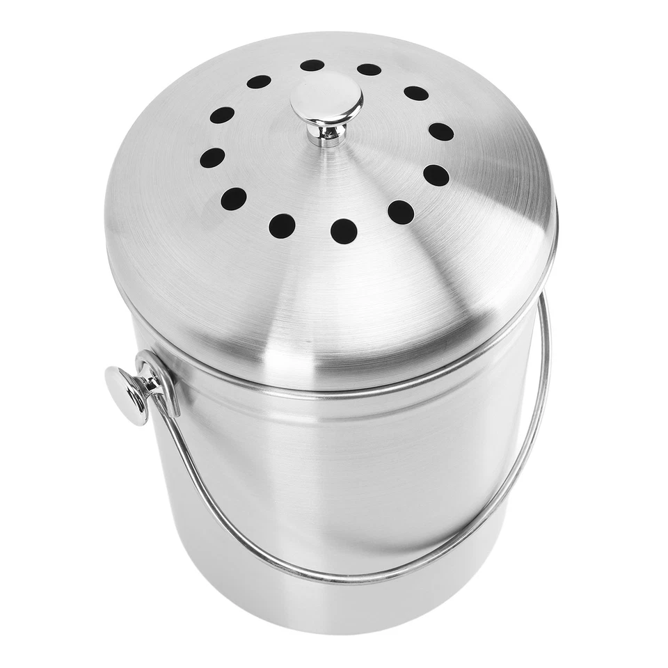 Countertop Compost Bin Round Stainless Steel Remove Odors Composting Bin Wit NEW - Image 3 of 4