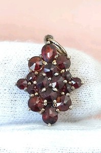 Authentic Vintage Silver Gold Plated  Pendant with natural Bohemian Garnet, Pyrope, 900.