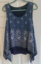Naif Handkerchief Blue Paisley Layered Tank Top Blouse Size L