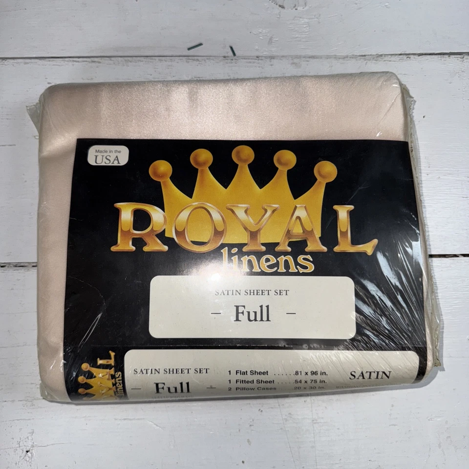 Conjunto de lençóis de cetim vintage Royal Linens tamanho completo marfim luxo 1988 EUA NOS - Imagem 2 de 4