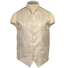 New formal Men's Paisley Vest Tuxedo Waistcoat Necktie Beige wedding prom