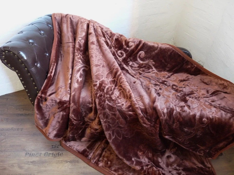 XXL luxury cozy blanket bedspread throw blanket plaid brown 200x240 cm