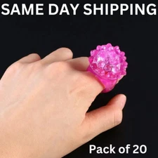 LED Light Up Flashing Pink Jelly Bumpy Rings - Pack of 20 By Party Glowz