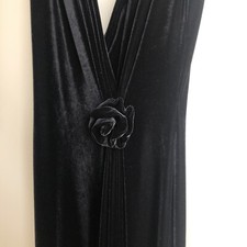 Vintage Jessica McClintock Black Velvet Maxi V Neck Floral Bow Sleeves Dress Sz6