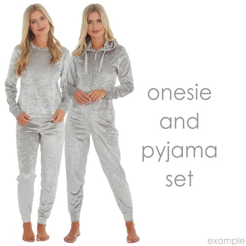 Ladies Crushed Velvet Pyjama Set 1Onesie1 Slippers Loungewear CREATE SET S-XL - Picture 5 of 8