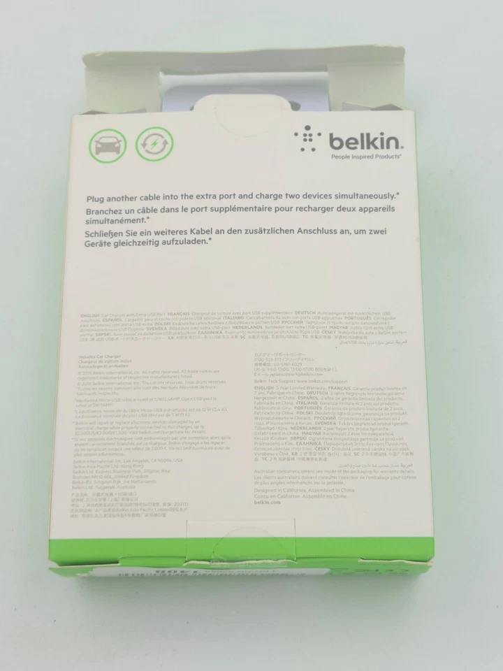 Cargador de coche Belkin Boost Up con cable micro USB en espiral de 4 pies 17 vatios 3,4 amperios Foto 2 de 3