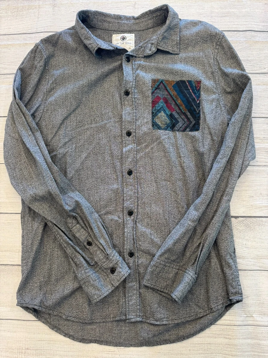 Chemise Homme à Manches Longues On The Byas Taille S Gris - 100% Coton, Motif Géométrique, Occasion Très Bon état