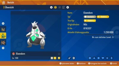 Shiny Paradox Eisendorn Pokemon Karmesin/Purpur LVL 100 6DV + Item Nach Wahl 