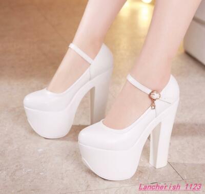 Platform Women's Ankle Strap Pumps Shoes High Heel Block