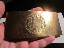 VINTAGE BRASS BELT BUCKLE ABSTRACT CREST DESIGN 5 1/2" X 2 1/2" - GW-5