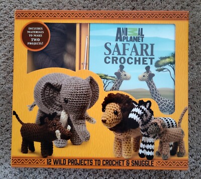 Animal Planet Safari Crochet Kit. Yarn, Hook, &amp; 12 Patterns, Sealed 