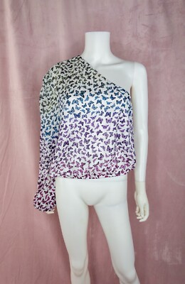 NWT CAMI NYC Womens White Butterfly Silk Too Blouse Size Small One Shoulder