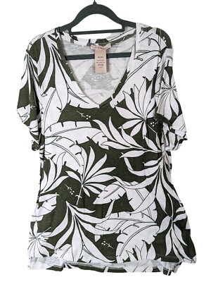 PHILOSOPHY Women size XXL Green Tropical Plant Knit Tee Shirt Top Pima Cotton