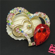 New Fashion Women Cute Colorful Heart Cute Love Crystal Charm Brooch Pin Gift