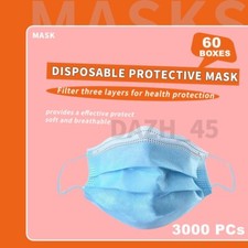 3000PCs 60 BOXES Disposable Face Mask Non Medical Surgical 3 Ply Ear loop Blue