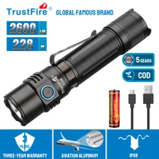 TrustFire 2600 LM Tactical LED Flashlight IP68 Waterproof TypeC Charge LED Torch