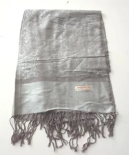 Pashmina Cashmere Paisley Scarf Shawl Wrap Stole Silk Soft Fringe Warm Gray