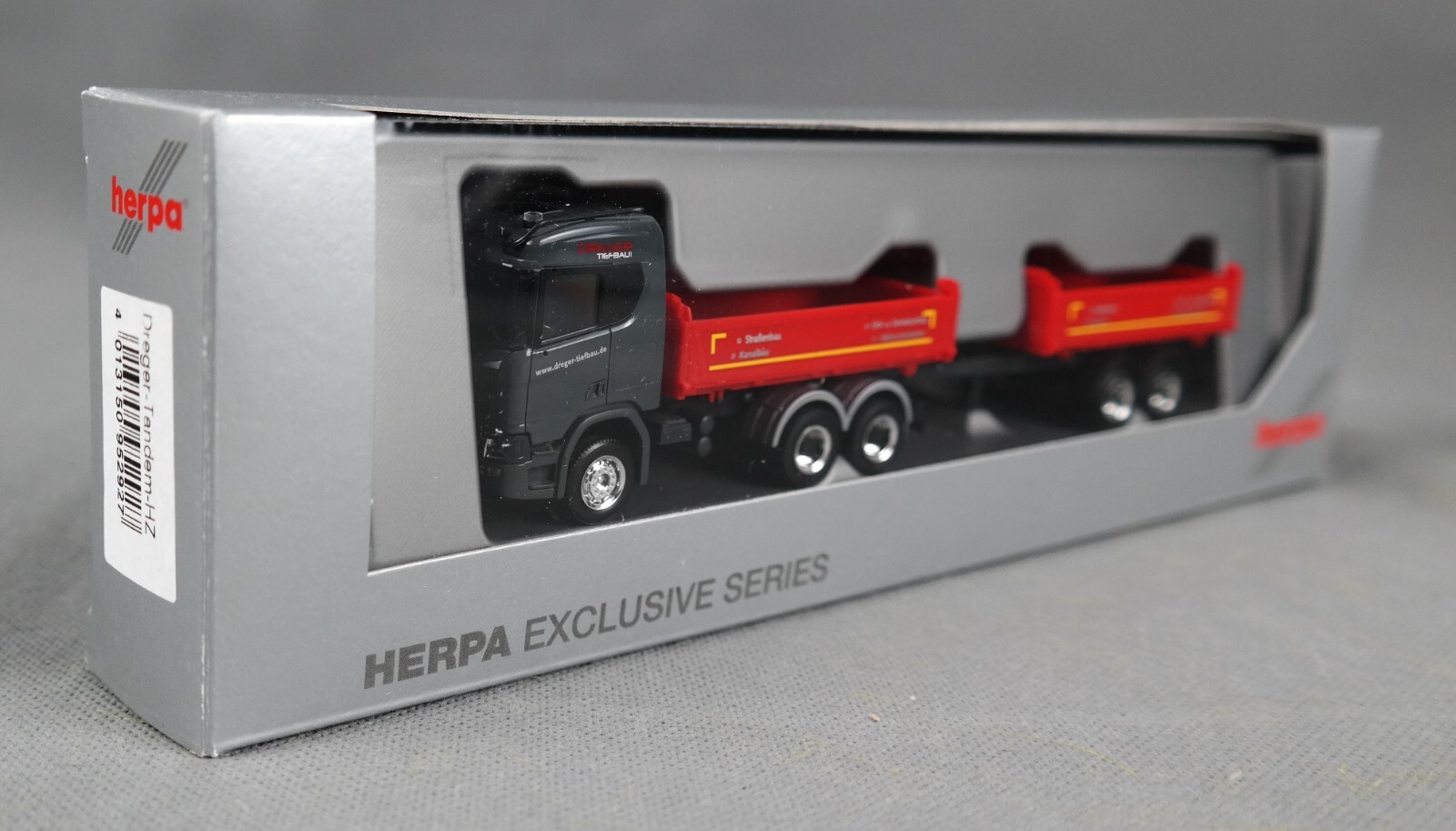 HERPA 952927 H0,187 Scania CR Tandem-Baukipper-Hängerzug Dreger NEUWARE