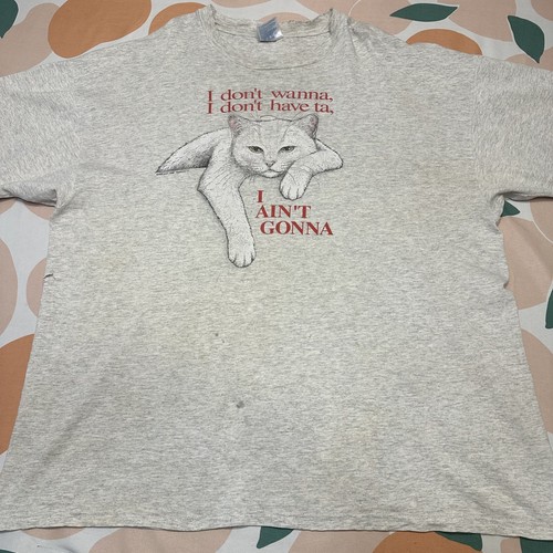 VINTAGE Hep Cat Funny T-Shirt Top Adult XL Extra Large Gray 1996 90s Crazy Cat - Picture 4 of 14