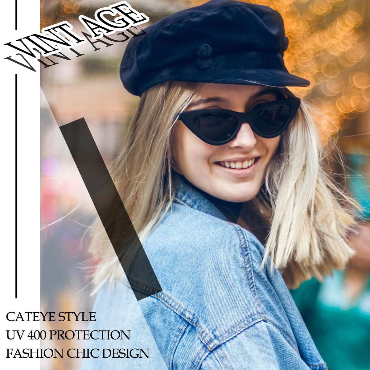 Vintage-Inspired Cat Eye Sunglasses - 400 UV Protection - Chic Retro Style Amazon.com: Womens Vintage Cateye Fashion Sunglasses Chic  main image 3