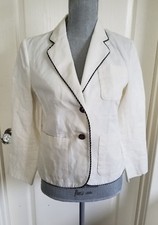 Anthropologie Cartonnier Blazer Size 6 Ivory Jacket Cotton Linen