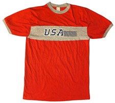 Vintage 80s CHAMPION Team USA Ringer Graphic T shirt Adult XL Red Gray USA 50/50