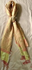 Vintage Pashmina Scarf - 70% Pashmina 30% Silk ~74x28" Pink Gold