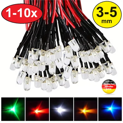 LED Dioden 12V 3mm - 5mm Leuchtdioden mit Kabel Lichtdioden Diode Modellbau Deko