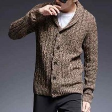 Men Knit Cardigan Sweater Coat Knitwear Thick Tops Streetwear