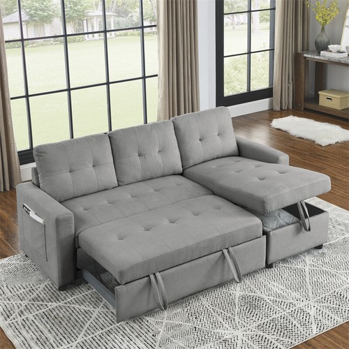 78.5" Reversible Sectional Storage Sleeper Sofa Bed,L-Shape 2 Seat Chaise-Gray - Picture 15 of 16
