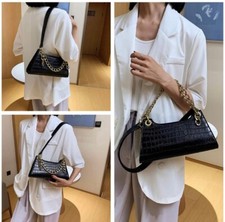 New Trendy Crocodile Skin Purse Clutch Small Classy Gold Chain Shoulder Bag Cute