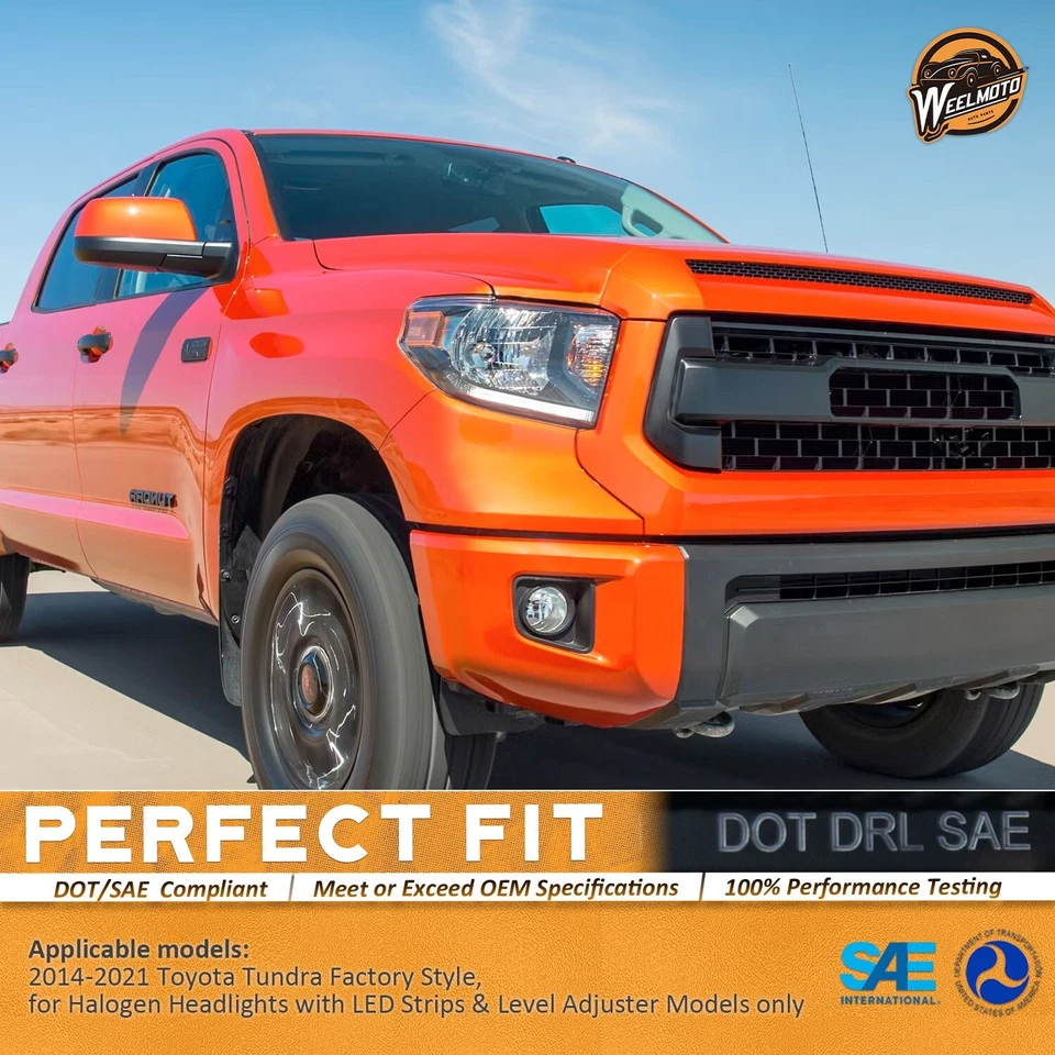 WEELMOTO Black Headlights For 2014-2021 Toyota Tundra LED DRL Pair Left + Right - Image 3 of 4