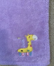 SL Home Fashion Plush Purple Baby Blanket With Yellow Giraffe