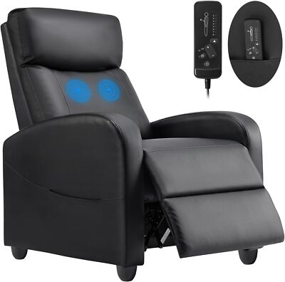 Black Adjustable Home Recliner Massage Sofa PU Leather Reclining Single Sofa
