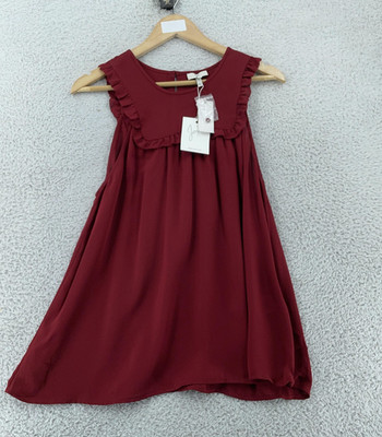 Joie A Line Dress Women L Red Bordeaux Rose Gemini Silk Ruffle Detail Sleeveless